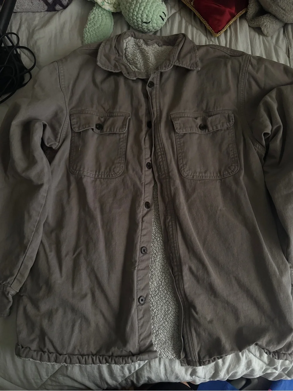 Women’s Sherpa-Lined Button Front Jacket - Taupe